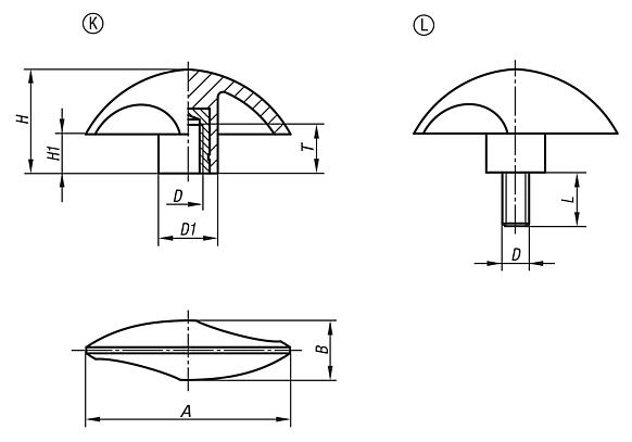 Wing grips plastic, threaded insert brass or steel