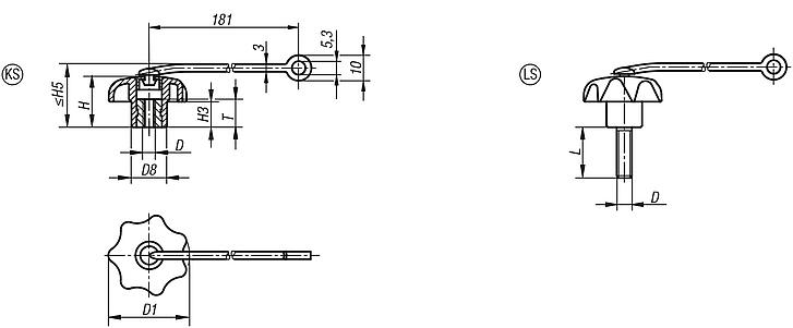 Star grips with safety cable similar to DIN 6336
