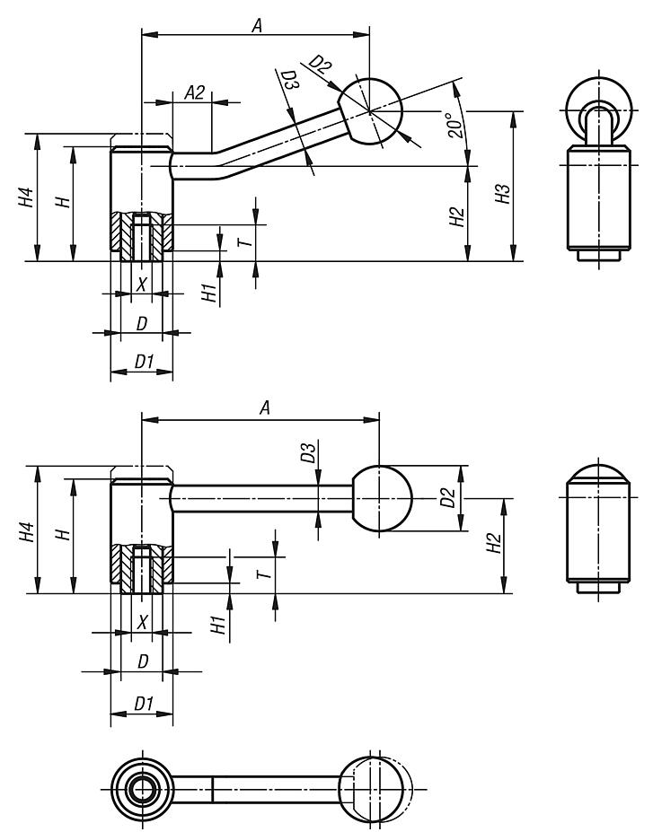 Gerdirme kolları, içten dişli, inç