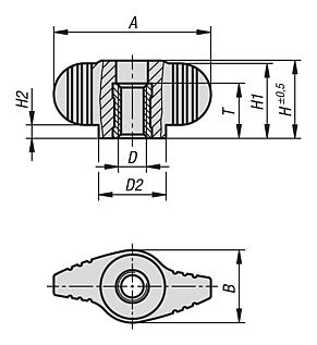 Wing grips “Miniwing” tapped through - inch