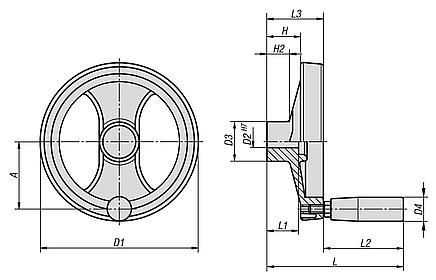 Handwheels 2-spokeplastic, with revolving grip