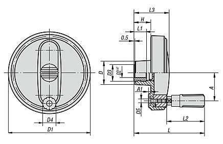 Handwheels with revolving cylinder grip - inch