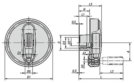 Handwheels with fold-down grip cylinder - inch