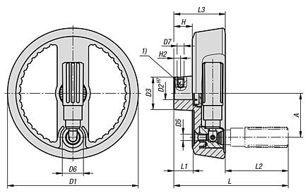 2-spoke handwheels, aluminium with fold-down cylinder grip