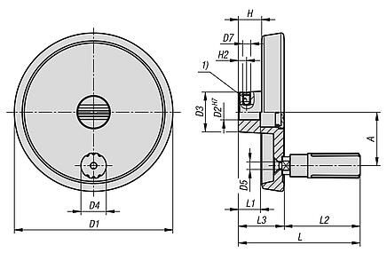 Disc handwheels, aluminium with revolving cylindrical grip