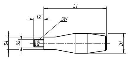 Machine handles fixedstraight form, similar to DIN 39
