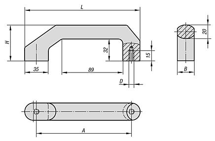Pull handles, aluminium, slanted