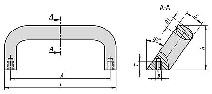 Pull handles, stainless steel, oval oblique