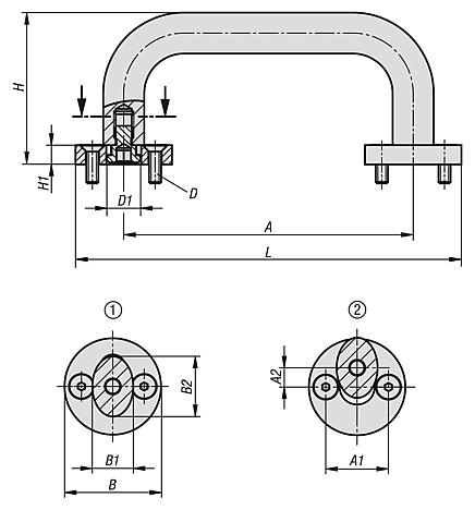Pull handles, oval aluminium, detachable