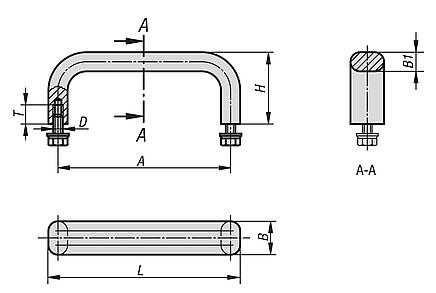 Pull handles, stainless steel 1.4404, polished oval profile, mounted from the rear