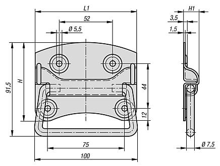 Fold-down handles, stainless steel, DIN 3136