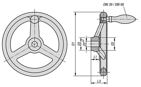 Handwheels DIN 950 grey cast iron - inch