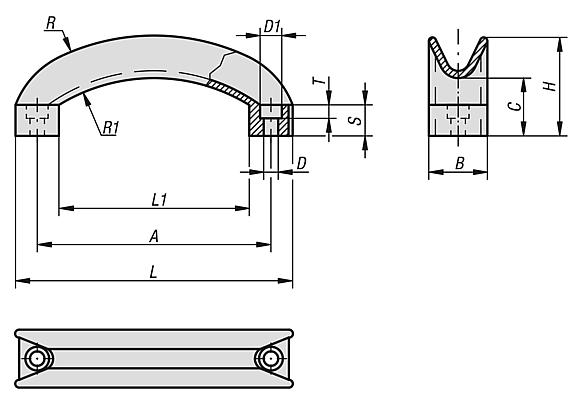 Pull handles arched, U-profile