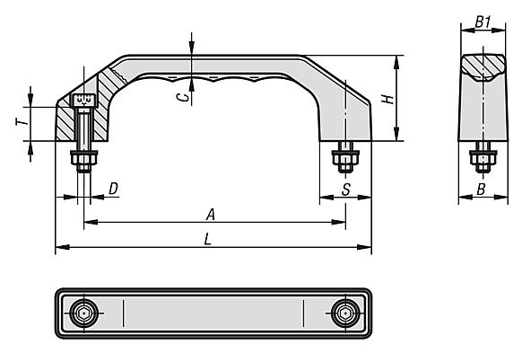 Pull handles, plastic, slanted both sides