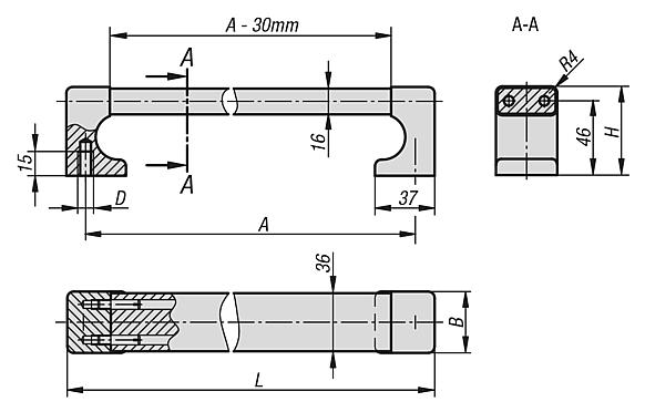 Pull handles, square aluminium