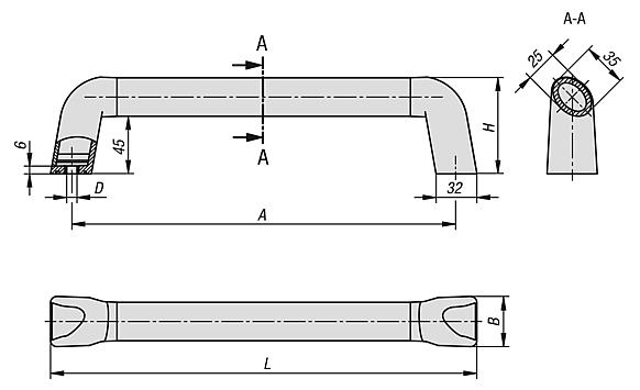 Tubular handles Bighand, aluminium with plastic grip legs