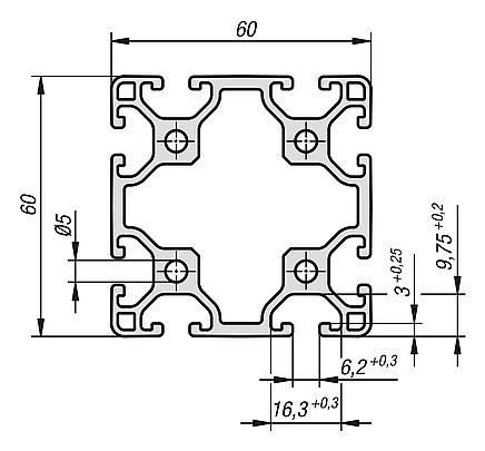 Alüminyum profiller 60x60, hafif Tip I