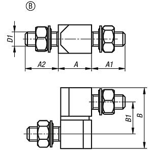 Block hinges with fastening nuts, Form B
