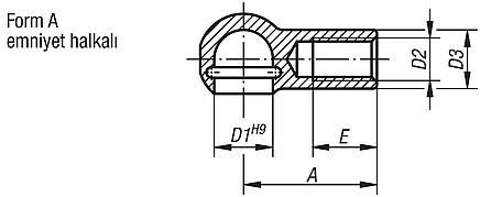 Bilya yuvaları, açı mafsalları için, DIN 71805 Form A