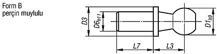 Küresel pim, açı mafsalları için, DIN 71803 Form B