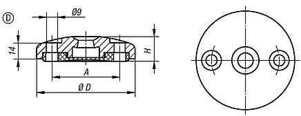 Ayarlanabilir ayaklar için disk, çinko basınçlı döküm veya paslanmaz çelik, Form D