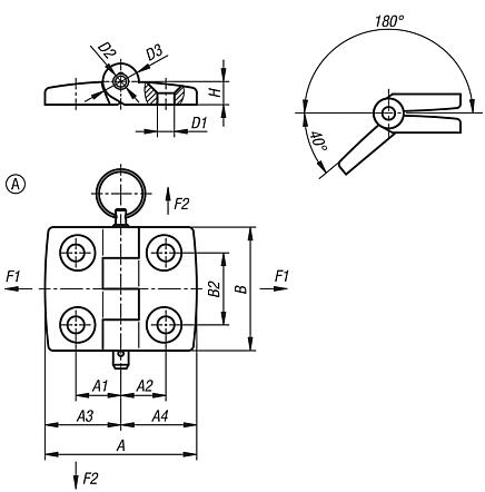 Hinges plastic, separable, dismountable, Form A, with locking pin