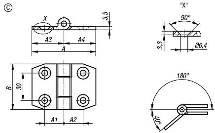 Hinges steel, maintenance-free, Form C