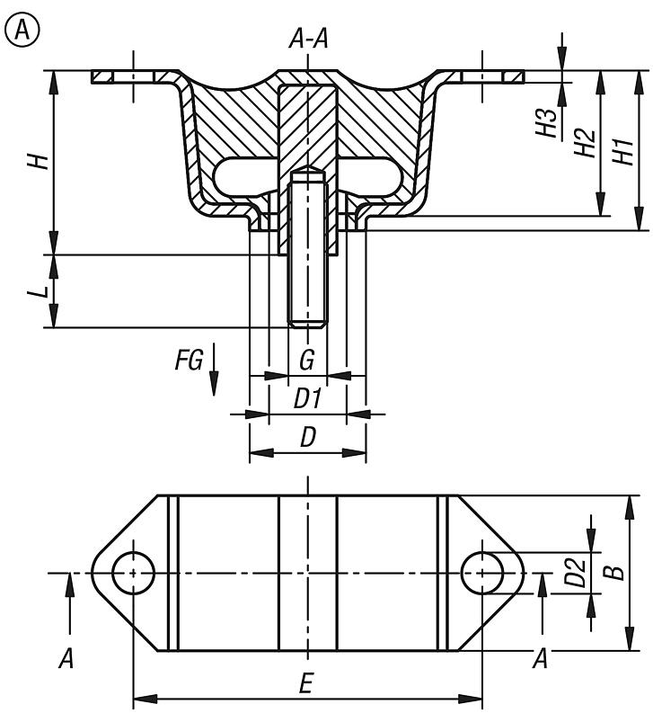 Kauçuk-metal-tavan elemanı, Form A, AG