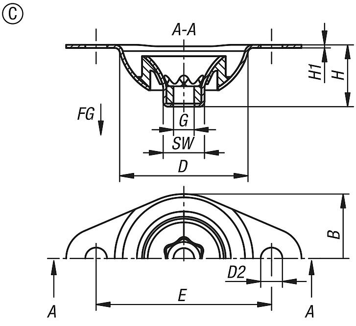 Kauçuk-metal-tavan elemanı, Form C, IG
