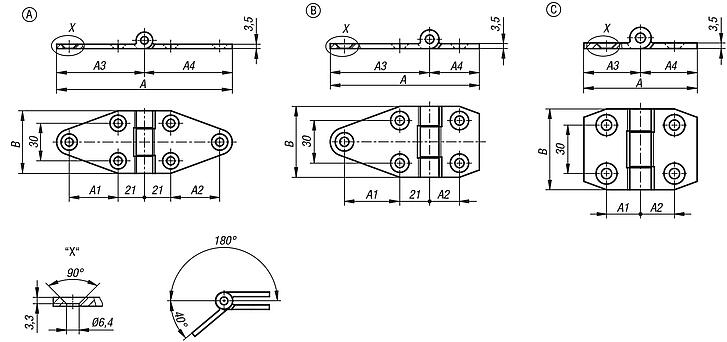 Hinges steel, maintenance-free