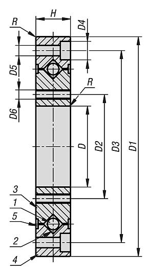Cross-roller bearing, steel, with fastening holes