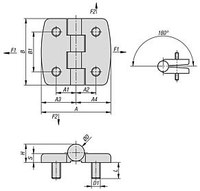 Hinges, stainless steel with fastening screws