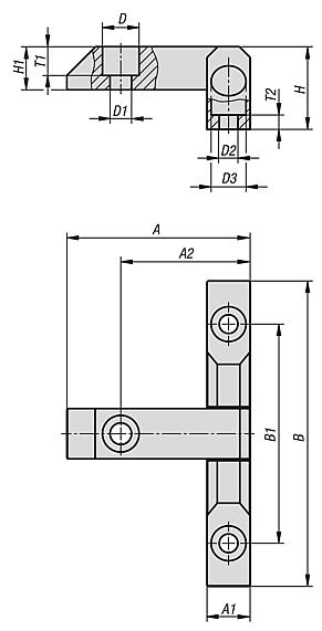 Block hinges with counterbore, long version