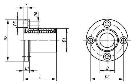 Linear ball bearingswith round flange