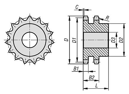 Zincir çarkları, ikili, 5/8" x 3/8" DIN ISO 606