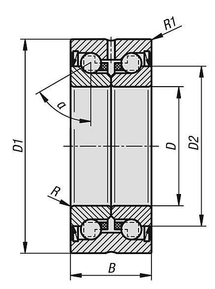 Axial angular contact ball bearing, steel double-row