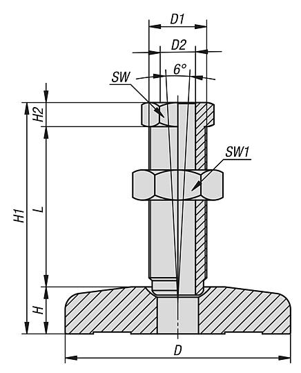 Levelling feet, steel 
with hollow screw
