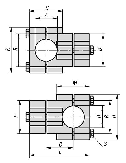 Tube clamps cross, aluminium
