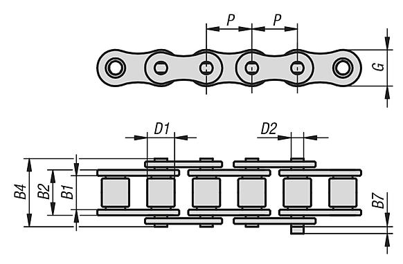 Roller chains single DIN ISO 606, curved link plate