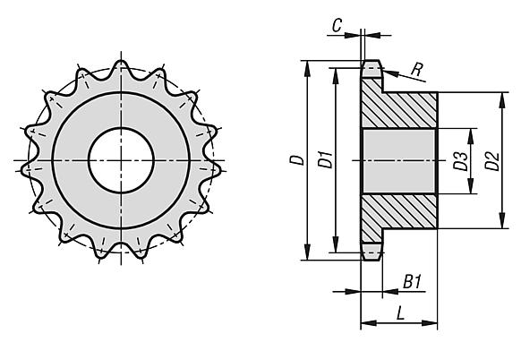 Zincir çarkları, tekli, 1/2" x 5/16" DIN ISO 606