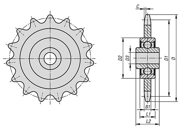 Idler sprockets with ball bearing