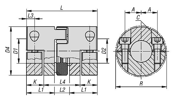 Elastomer dog couplings with removable clamp hubs