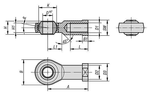 Rod ends with plain bearing internal thread, stainless steel, DIN ISO 12240-4