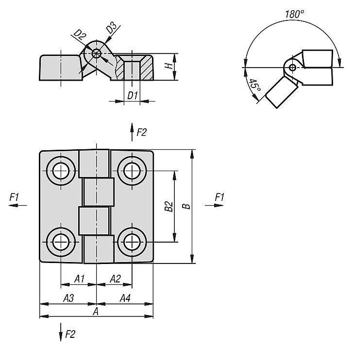 Hinges plastic with fastening holes