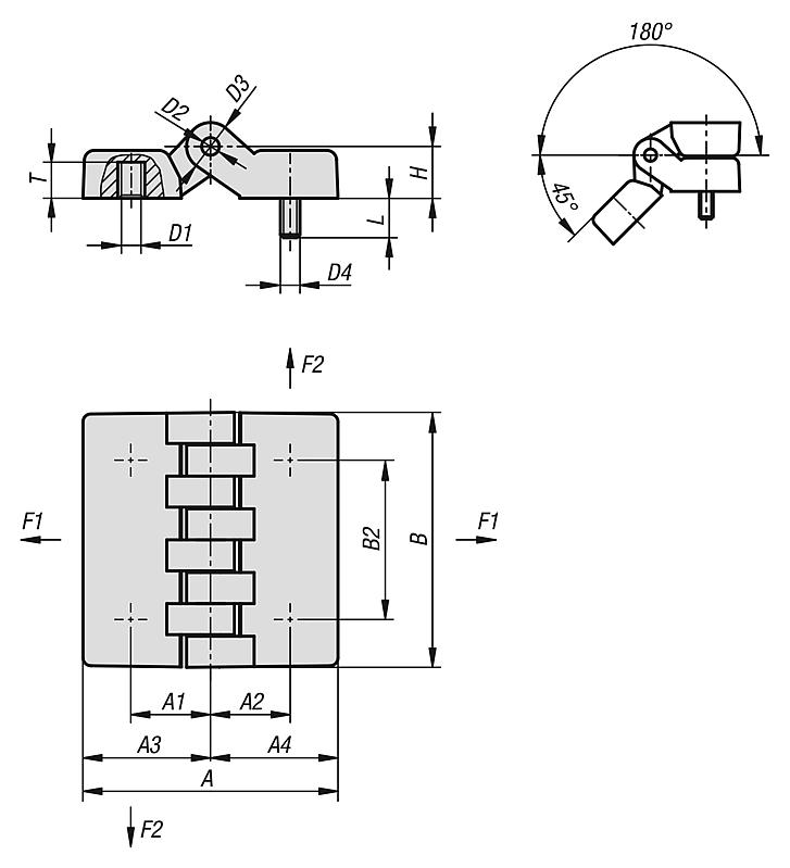 Hinges plastic with bush and fastening screws