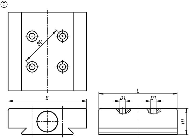 Hassas mengeneler için adaptör, alüminyum, form C
