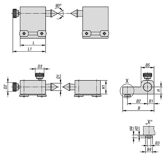 Tailstock, aluminium 
with centre height 12 mm