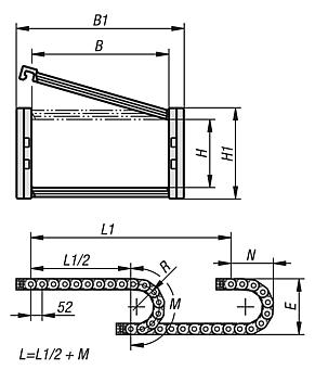 Energy chains, plastic inner height 35 mm, openable along inner radius