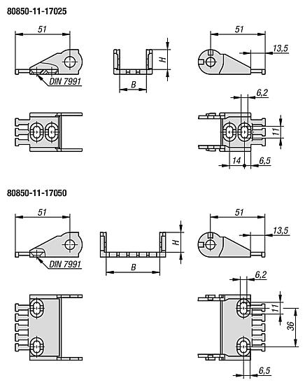 Connecting elements, plastic for energy chains, inner height 17 mm