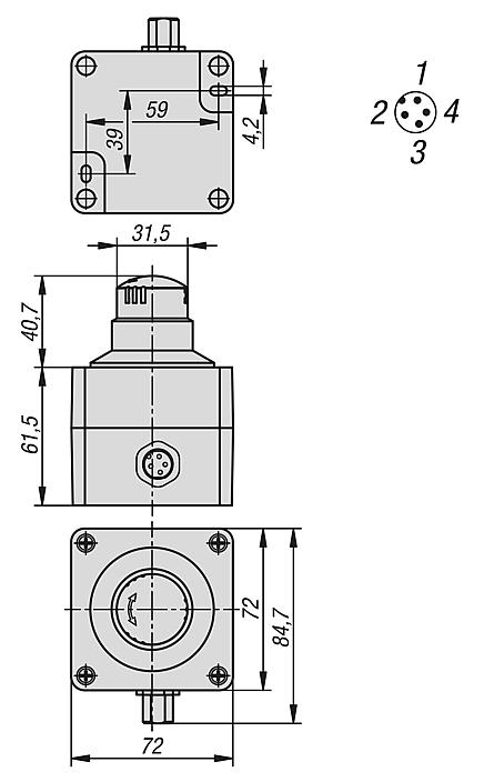 Emergency stop button in Ø 22.3 mm housing with contact blocks, connection M12